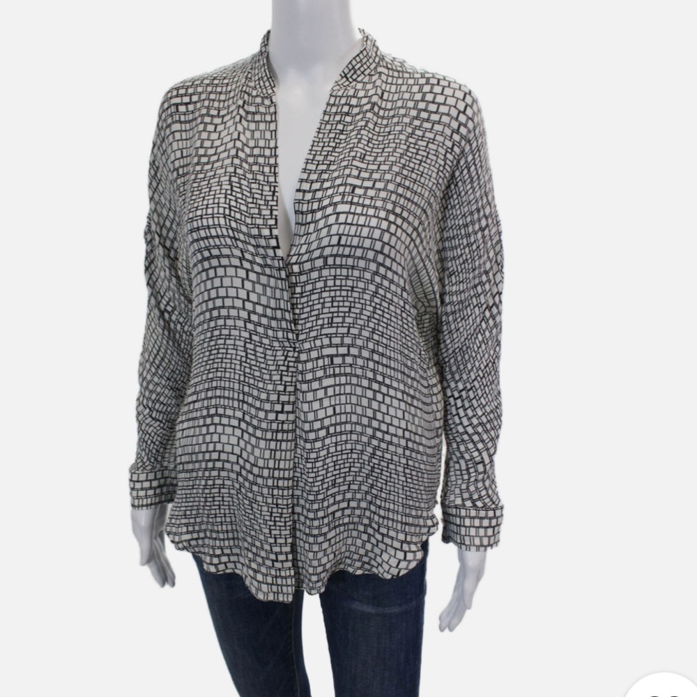 Vince Black and White Checkered silk Blouse